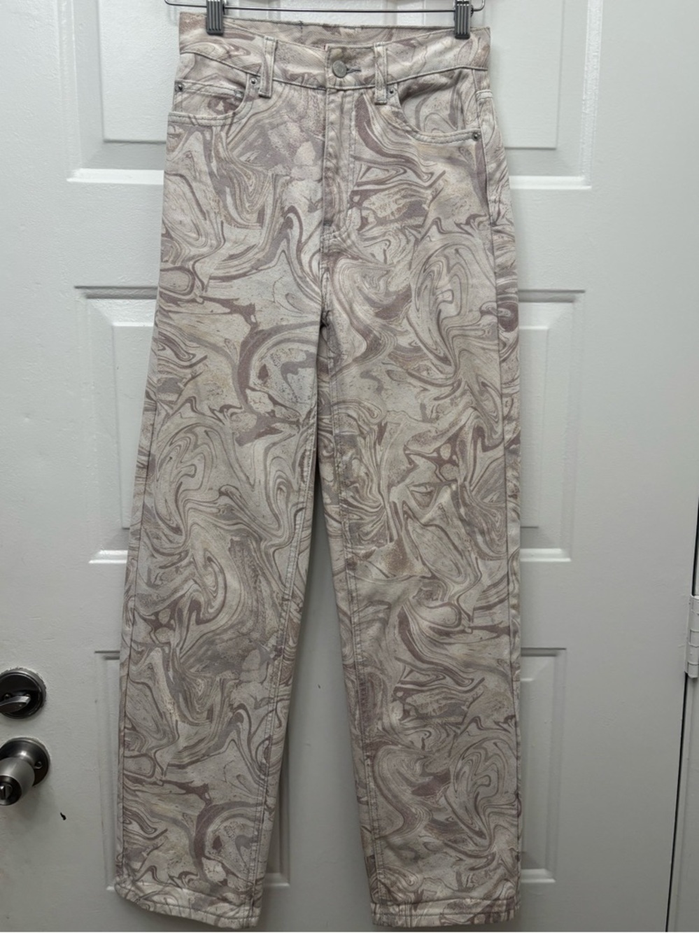 BDG Marble-Print High-Rise Pants in Beige and Light Brown